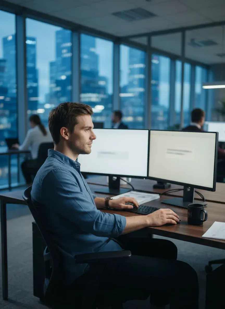 Mitarbeiter beschreibt eine Aufgabe im Chat des KI Cockpit